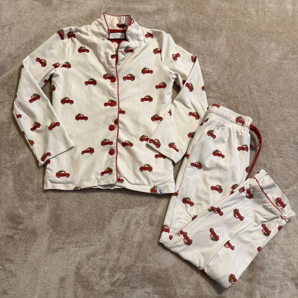 SweetHoney Kids Pajama Set Red Christmas Truck Tree Cream 6Y